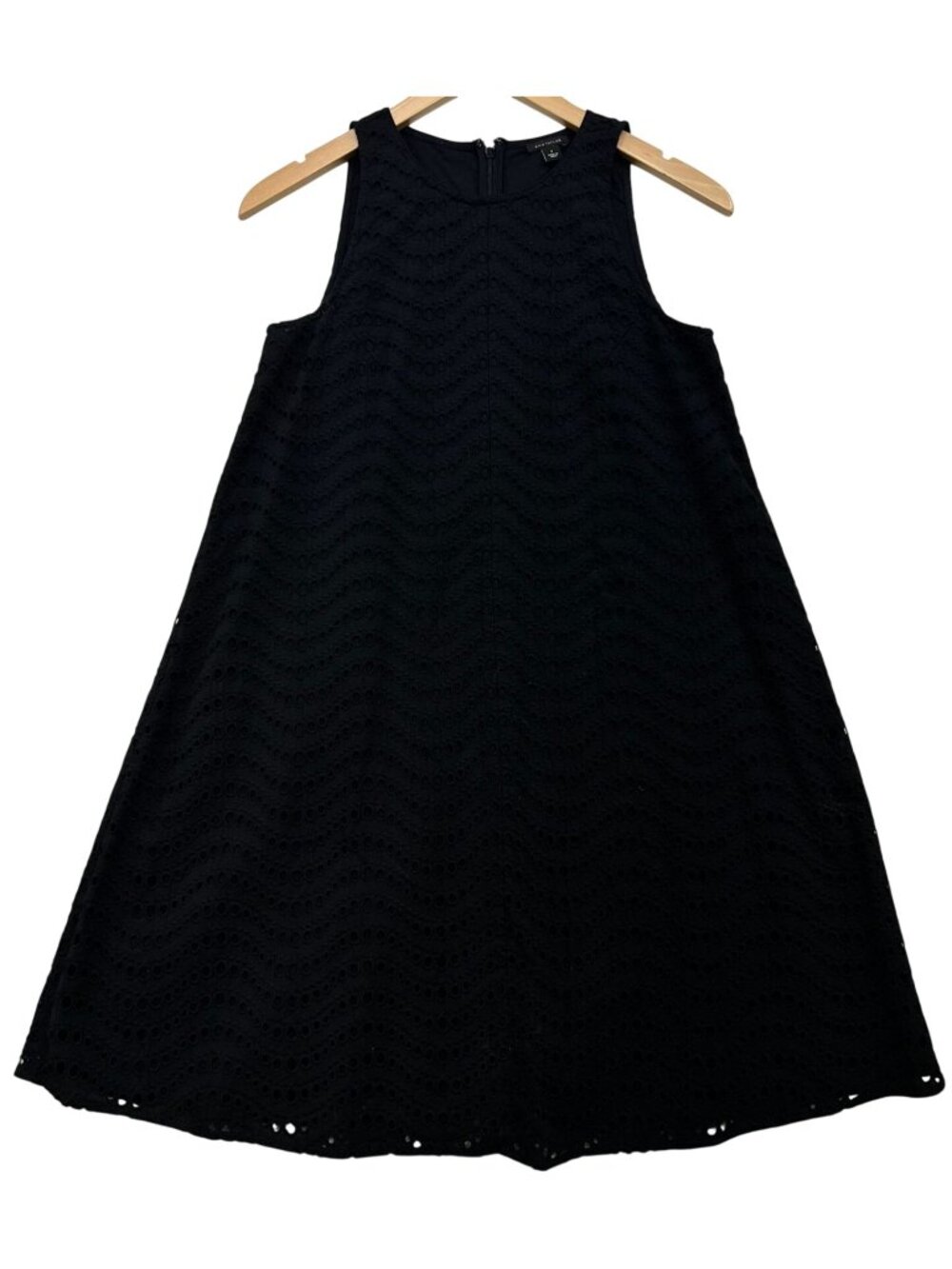 Ann Taylor Women's Cotton Eyelet Halter Dress Sleeveless Back Zip Size 0 Black